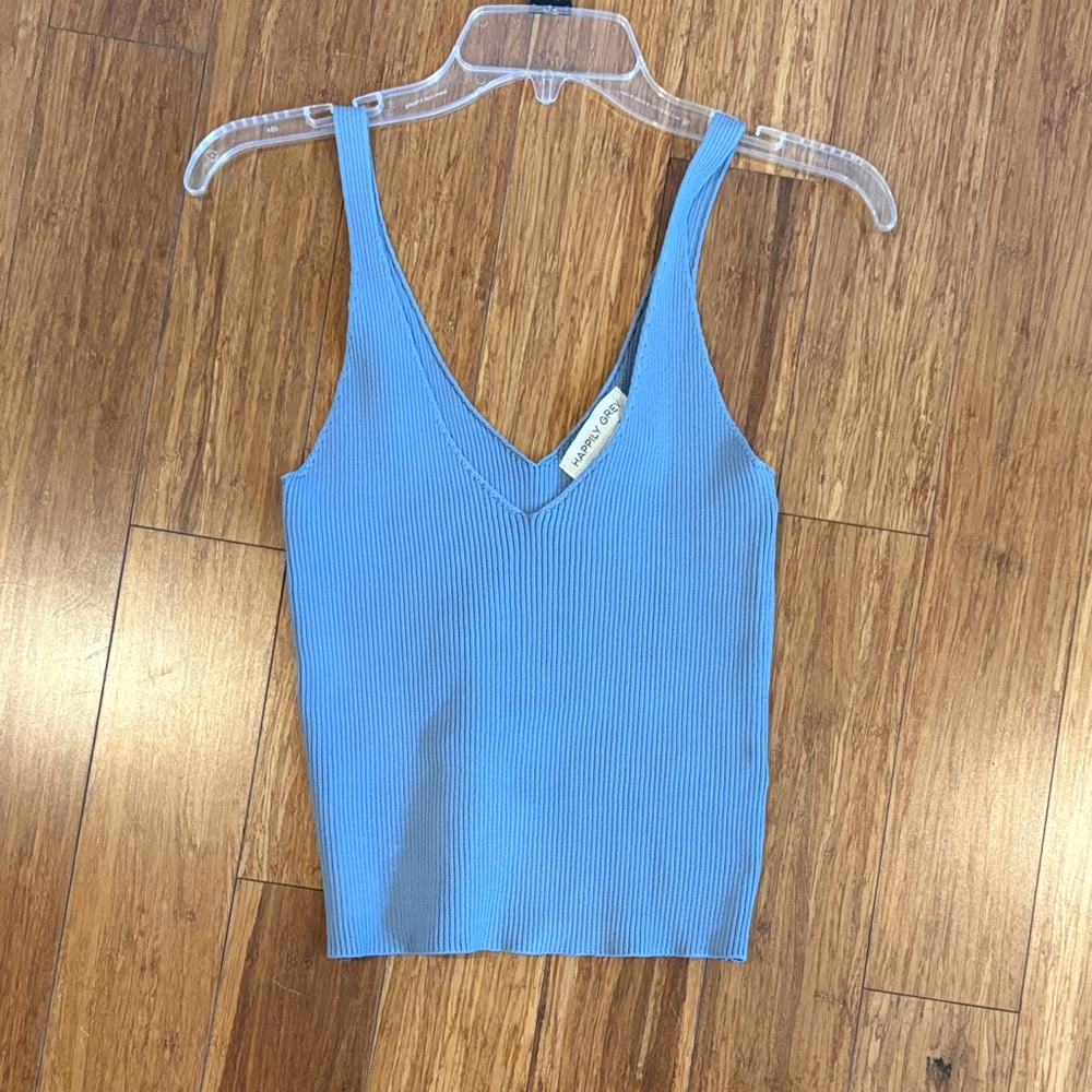 Blue Ribbed Knit Tank Top